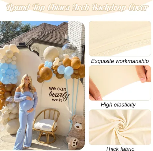 Miniatura 3 de Juego de 3 fundas de elastano ajustables para arco de boda, color beige, cubierta de fondo para arco de Chiara, parte superior redonda, para boda