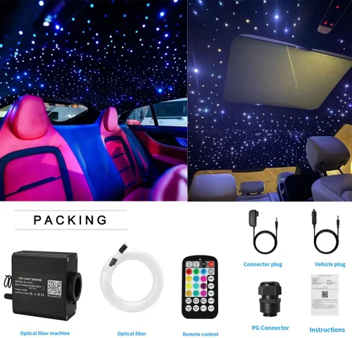Miniatura 7 de AZIMOM 16W Twinkle & Activación por Sonido 500pcs*0.03in*9.8ft Kits de Luminarias de Fibra Óptica de Estrellas para Techo de Coche Hogar, Motor