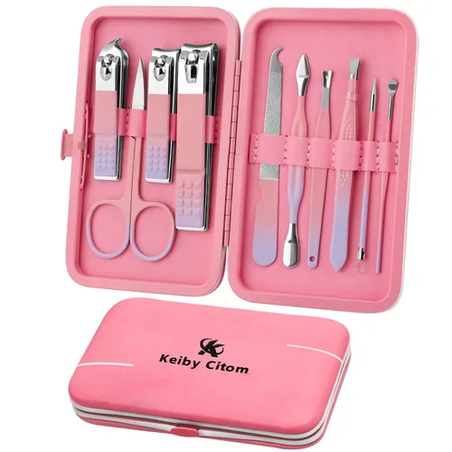 Miniatura 11 de Juego de manicura, mini cortaúñas de viaje, herramientas de cuidado de pedicura, 10 piezas de acero inoxidable (violeta)
