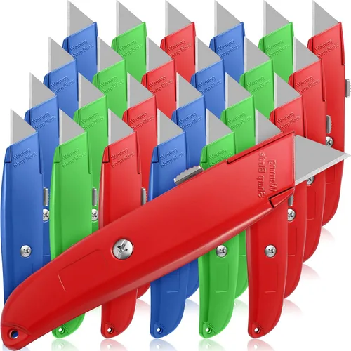 Reginary Cuchillo utilitario de hoja retráctil a granel, 30 unidades, aleación de aluminio resistente, cuchillo para cartones, cartón y cajas, Verde