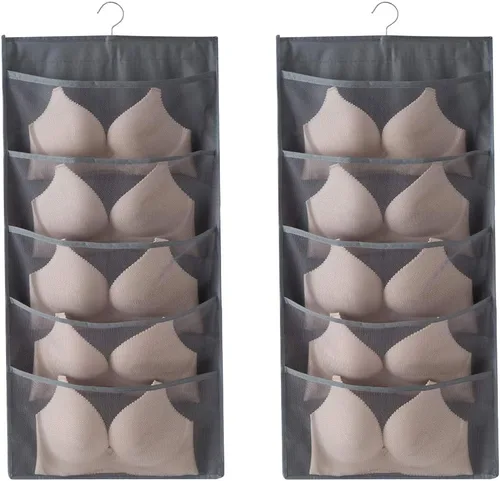 Miniatura 12 de Organizador ampliado para colgar en el armario con colgador de metal giratorio, estante de pared extra grande de doble cara, bolsillos de malla