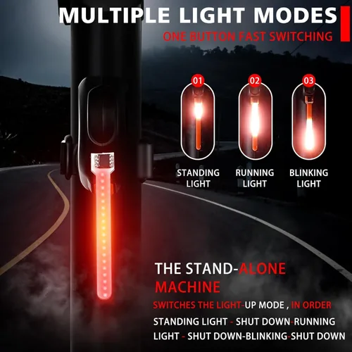 Miniatura 3 de Luz trasera LED para bicicleta, luz de ciclismo de meteoritos - Múltiples modos, recargable por USB, impermeable, adecuada para la mayoría de postes