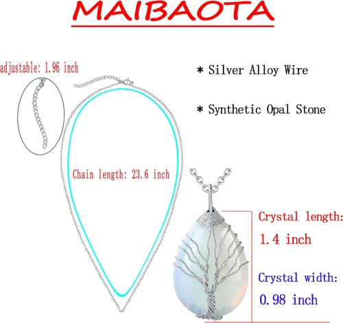 Miniatura 4 de MAIBAOTA Healing Crystal Stone Necklace Life of Wire Wrapped Teardrop Crystals Pendant Necklaces Natural Reiki Quartz Gemstone Jewelry for Women
