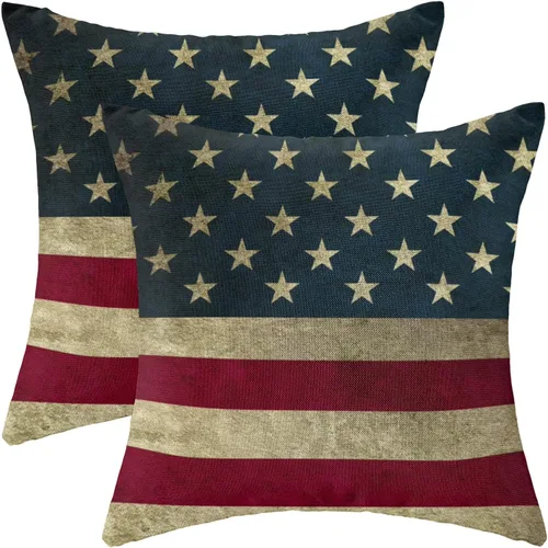 Miniatura 40 de Juego de 2 fundas de almohada decorativas para el 4 de julio, 16 x 16 pulgadas, diseño patriótico de estrellas azul marino del Día