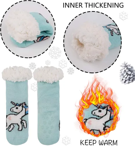 Miniatura 2 de 3 pares de calcetines tipo pantuflas para niños y niñas con forro de sherpa de invierno mullidos cálidos suaves antideslizantes