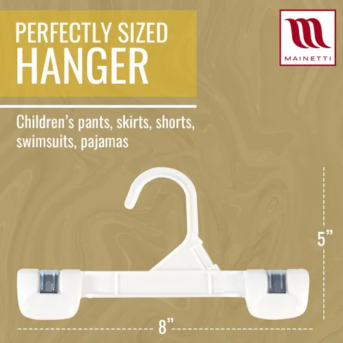 Miniatura 3 de Mainetti 1004 - Ganchos de plástico blancos para niños - Paquete de 100 con plástico resistente, ideal para pantalones, faldas, pantalones de vestir