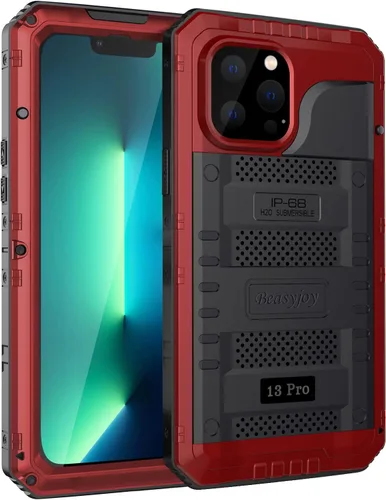 Miniatura 32 de Beasyjoy - Funda impermeable para iPhone 13 Pro, carcasa de metal con protector de pantalla integrado, carcasa protectora de cuerpo completo de Negro