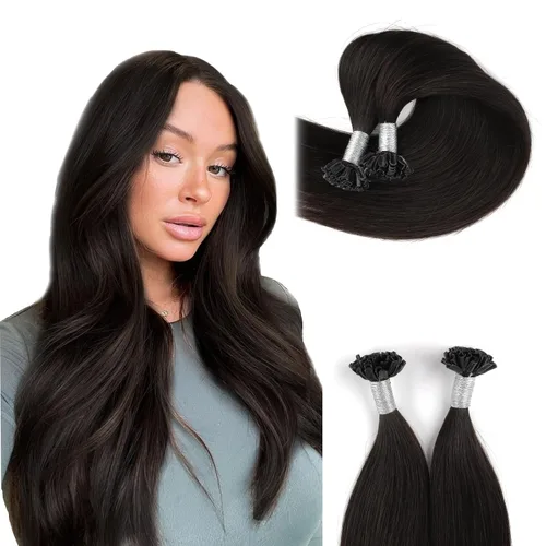 Miniatura 42 de ABH AMAZINGBEAUTY HAIR Extensiones de cabello rizado liso para mujeres negras con punta en I, cabello humano, punta en I, Remy, 50 mechones, punta