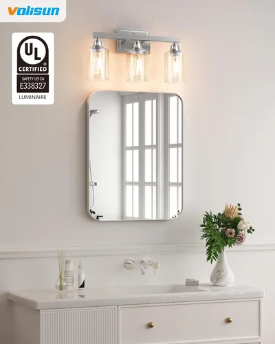 Miniatura 2 de VOLISUN Accesorios de iluminación de baño de níquel cepillado, 3 luces de cambiador de baño sobre espejo, luces de cambiador modernas para baños