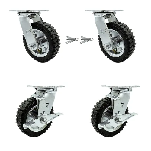 Miniatura 76 de Juego de 4 ruedas neumáticas giratorias de 6 pulgadas, ruedas de goma negra, incluye 2 ruedas giratorias con frenos y 2 rígidas, ruedas resistentes