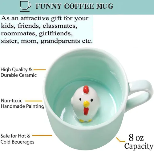 Miniatura 7 de Chick Taza de Café 3D Taza de Cerámica de Lindo Animal de Dibujos Animados - Animal Bebé Adentro, Mejor Taza de Oficina y Regalo de Cumpleaños 8 OZ