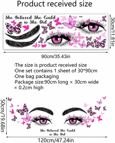 Miniatura 3 de Calcomanías de pared de mariposa con ojos de pestañas rosadas, citas inspiradoras de sacinora con palabras motivacionales, calcomanías de pared