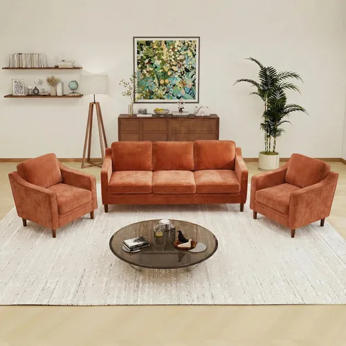 Miniatura 26 de Conjuntos de muebles para sala de estar Kingfun, sofá de 3 plazas y sofá biplaza, juego de sofá de estilo moderno de mediados de siglo, sofá de Piel