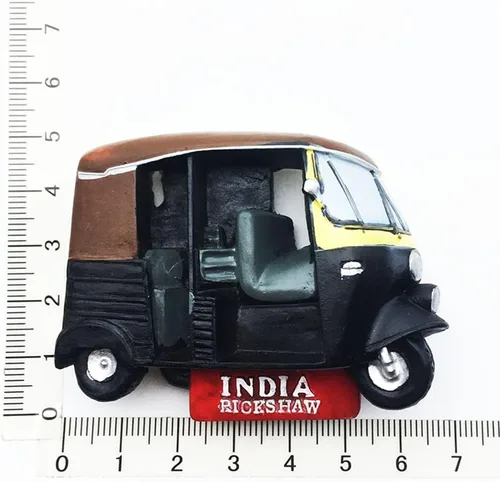 Miniatura 5 de India 3D Tuktuk imán de nevera recuerdo turístico etiqueta engomada del viaje, imán del refrigerador de la India, colección de decoración del hogar