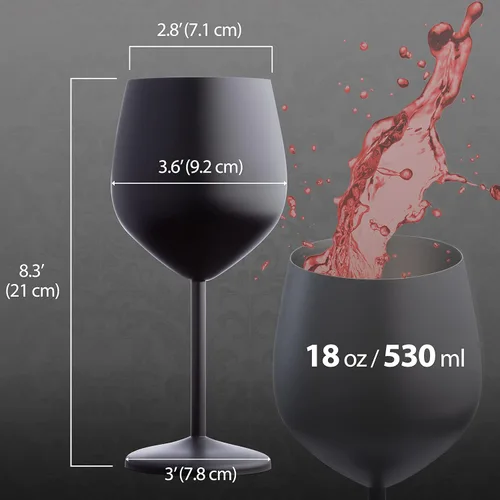 Miniatura 4 de Juego de 4 vasos de acero inoxidable, colección negro y plateado, vasos irrompibles de 18 onzas con tapón de vino, vasos de metal portátiles