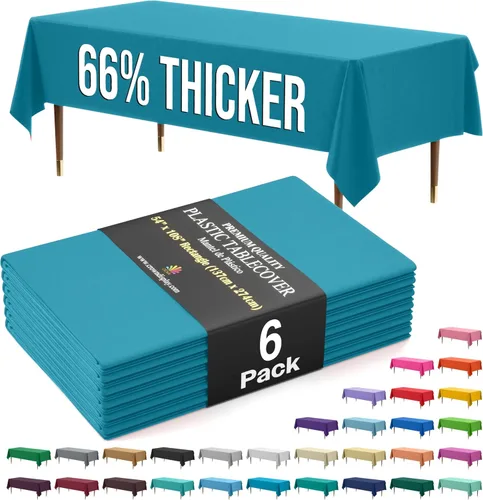 Miniatura 63 de Exquisite 66% Thicker Premium Plastic Table Cloth Rectangle Table Cover 0.5 Mil 6 Pack Aqua Table Cloth 54 Inch x 108 Inch Disposable Tablecloth