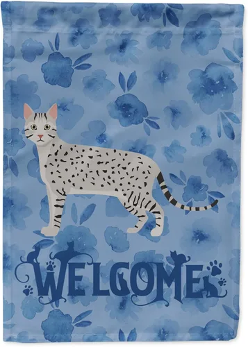 Miniatura 321 de Caroline's Treasures CK4813CHF - Bandera de bienvenida con gato abisinio azul, manga grande, para porche, para colgar en la pared, poliéster