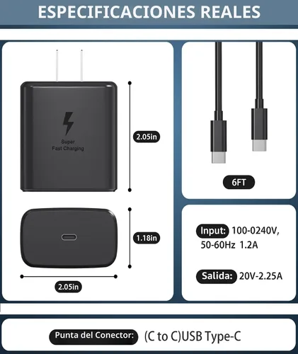 Miniatura 5 de Cargador súper rápido USB C 3.0 de 45 W con carga tipo C, cable trenzado de nailon compatible con cargador Samsung Cable de carga rápida para Galaxy