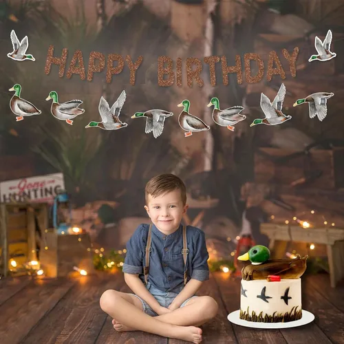 Miniatura 2 de Decoraciones de cumpleaños de caza de patos, guirnalda de pancarta de feliz cumpleaños de pato mallard para cumpleaños, suministros de baby shower
