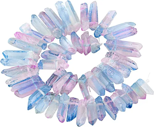 Miniatura 13 de SUNYIK Angel Aura Cuarzo con Revestimiento de Titanio Puntas de Cristal Palos Rugosos de Cuarzo Picos Cuentas de Punta Hebra de 15 Pulgadas Perforada