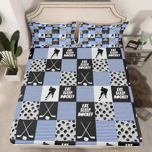 Miniatura 12 de Sábana bajera ajustable de hockey sobre hielo, tamaño individual, para adolescentes y niñas, juego de ropa de cama de hockey para decoración de sala