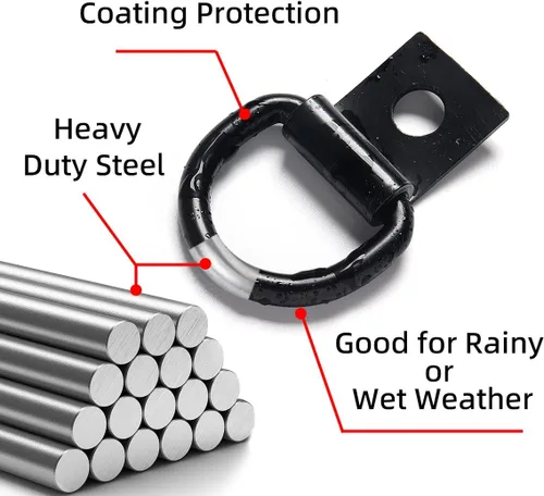 Miniatura 5 de 12 Piezas Anclajes de Amarre de Acero con Anillo en D, Anillos de Amarre de Remolque Resistentes de 1/4 Pulgadas para Red de Carga, Cama de Camión