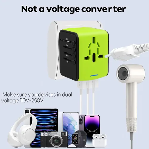 Miniatura 5 de JMFONE Adaptador de viaje internacional, 2 puertos USB-C y 2 puertos USB-A y enchufes de CA múltiples, adaptador de corriente universal en todo el 2