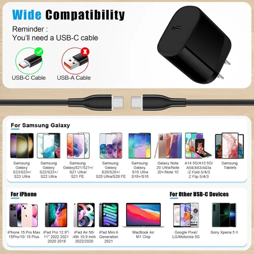 Miniatura 3 de Bloque cargador rápido USB C cable de carga para Samsung Galaxy S25 Edge S25 Ultra S24 FE S23 A17 A16 5G A15 A36 A26 A56 S22 Z Flip 7 Z Fold7, Todo