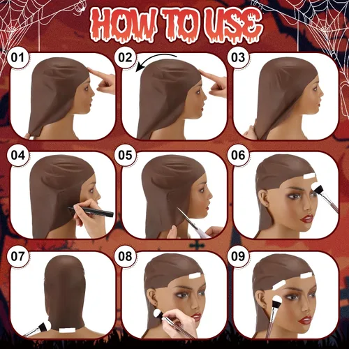Miniatura 6 de Syhood 2 piezas de Halloween calva gorra maquillaje látex calvo sombrero cabeza peluca gorras cosplay disfraz para adultos
