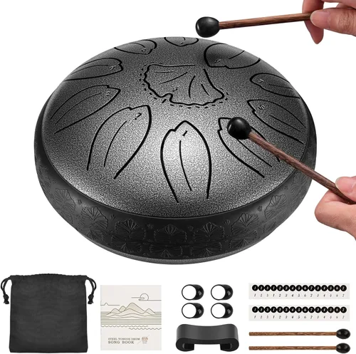 Miniatura 20 de LEKATO Tambor de lluvia para exteriores, tambor de lengüeta de acero de 6 pulgadas, 11 notas, carillón de lluvia de percusión para meditación, yoga