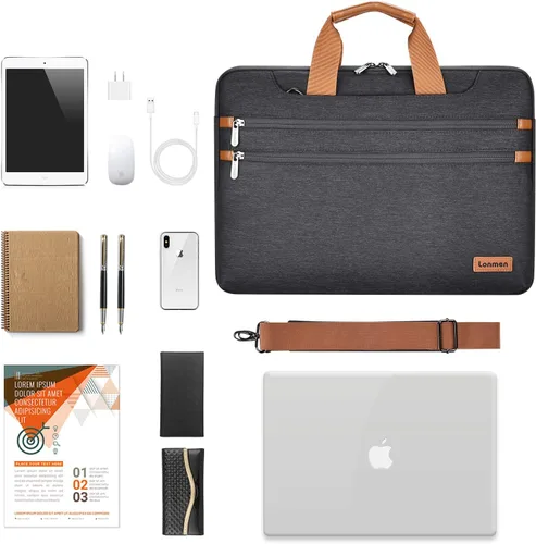 Miniatura 6 de LONMEN Bolsa de hombro para laptop de 14 pulgadas, funda de transporte para MacBook Pro/Microsoft Surface/Dell XPS/Lenovo/Asus/HP, azul