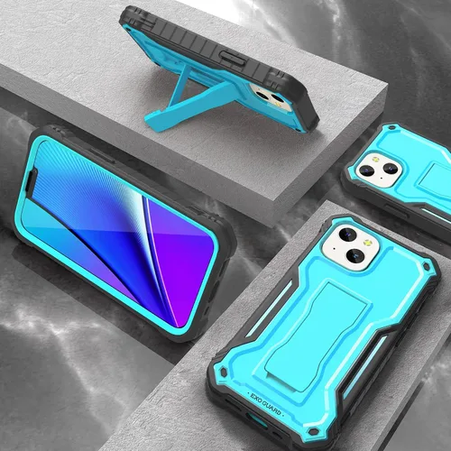 Miniatura 5 de ExoGuard Compatible con iPhone 13 Mini, funda de goma a prueba de golpes de cuerpo completo con protector de pantalla de vidrio templado, soporte