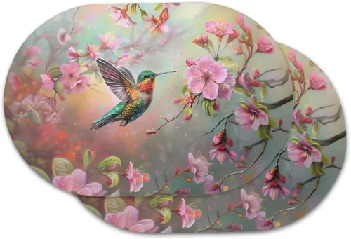Miniatura 54 de Blue Flower Dining Table Mats Set of 2 Hummingbird Heat Resistant Placemats Washable and Wipeable Non Slip Place Mat, Waterproof Modern Dining Table