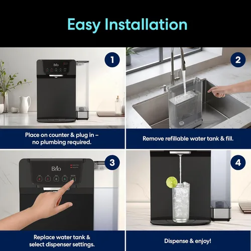 Miniatura 5 de Brio Enfriador de agua Sparkling 600 para encimera, sistema de filtro de 2 etapas y esterilizador de agua UV, reduce PFAS y microplásticos, tanque