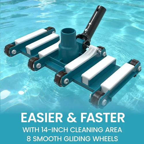 Miniatura 6 de POOLWHALE Cabezal de vacío profesional de piscina de 14 pulgadas con ruedas, accesorio de cabezal de vacío manual pesado, mango de control