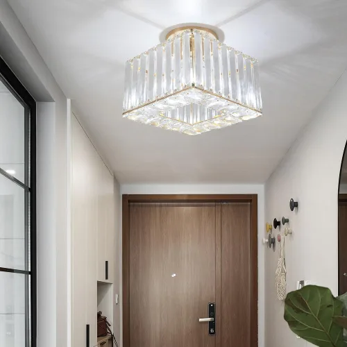 Miniatura 4 de Moderna lámpara de techo de cristal, iluminación semiempotrada con acabado dorado LED con base E26/27 para dormitorio, entrada, vestíbulo, pasillo