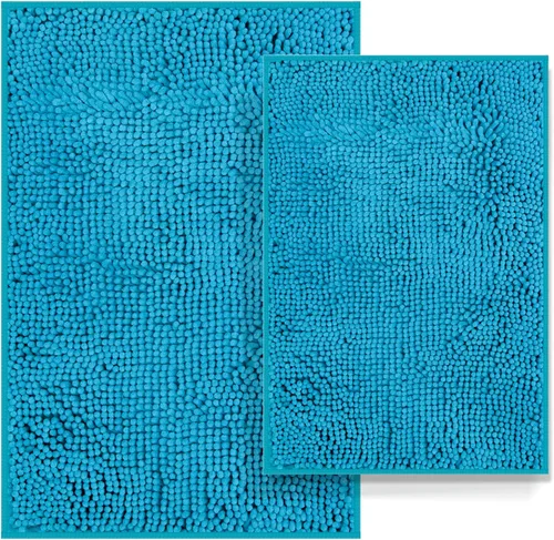 Miniatura 9 de Juego de 2 alfombras de baño antideslizantes para baños, juego de alfombras de felpilla gruesa y suave, alfombras de baño ultra absorbentes