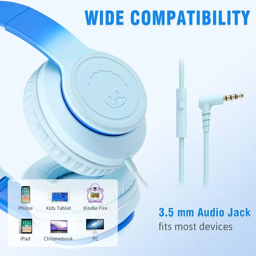 Miniatura 4 de rockpapa L22 - Auriculares con cable para niños, niñas, mujeres con micrófono, auriculares plegables con cable de 3.5mm para escuela, Chromebooks