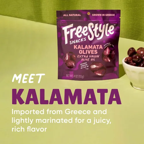 Miniatura 2 de Freestyle Snacks, Paquetes de aperitivos de oliva, como se ve en Shark Tank, aceitunas kalamata frescas sin hueso, marinadas en aceite de oliva