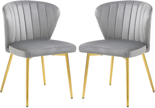 Nrizc Juego de 2 sillas de comedor tapizadas, sillas de comedor de terciopelo con patas de metal dorado, sillas de comedor modernas de mediados de
