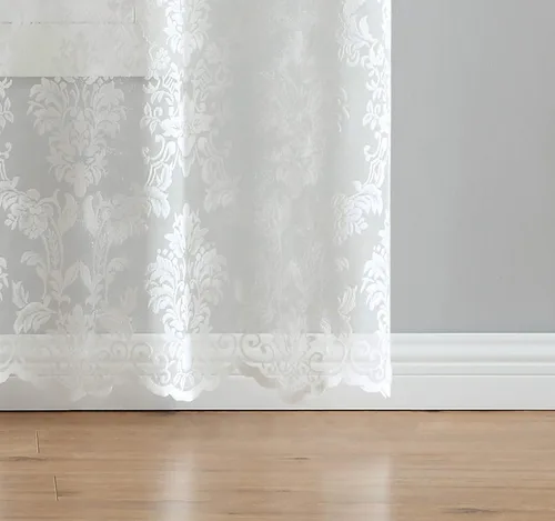 Miniatura 4 de LinenZone Par de 2 paneles de cortina de encaje de punto con parte inferior festoneada. Elegantes cortinas de encaje de granja para sala de estar