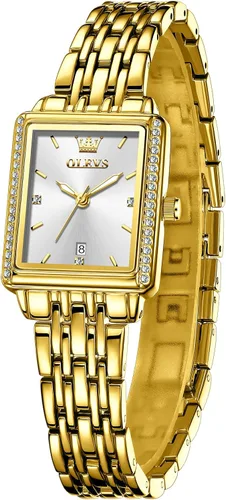 Miniatura 8 de OLEVS Reloj de mujer de oro de acero inoxidable, reloj de cara cuadrada pequeña con decoración de diamantes, reloj de vestir de cuarzo analógico