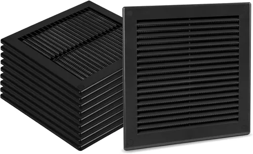 Miniatura 14 de Paquete de 2 cubiertas cuadradas de ventilación de aire de 4" x 4" (tamaño exterior) - Deflector de ventilación de plástico negro - Malla