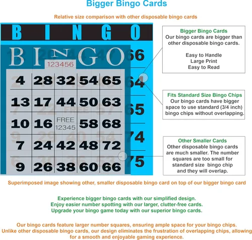 Miniatura 3 de 100 tarjetas de bingo, grandes de 4.5 x 4.5 pulgadas, azul (1 de 8 colores), hojas de bingo de papel, desechables o reutilizables para daubers