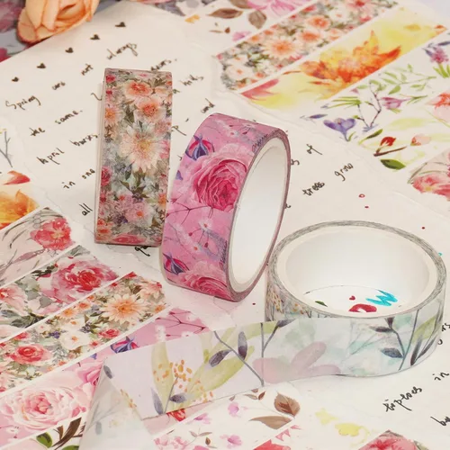 Miniatura 7 de YUBBAEX 10 rollos de cinta Washi con flores de primavera, juego de cintas decorativas para enmascarar (tono cálido)