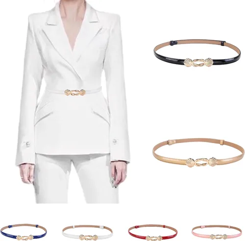 Miniatura 9 de Cinturón ajustado de piel de charol para mujer, cinturón de cintura ajustable con hebilla de aleación de color dorado sólido