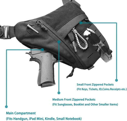 Miniatura 5 de FLWVOG Bolsa de transporte oculta para hombres, bolsas cruzadas para pistolas pequeñas y medianas, bolsa Ccw, bolsas EDC para senderismo, viajes