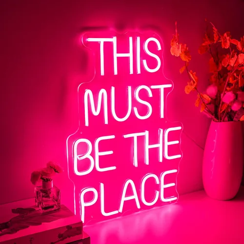Miniatura 5 de Letrero de neón con texto en inglés «This Must Be The Place» para decoración de pared para bodas, aniversarios, fiestas, dormitorio (rosa)
