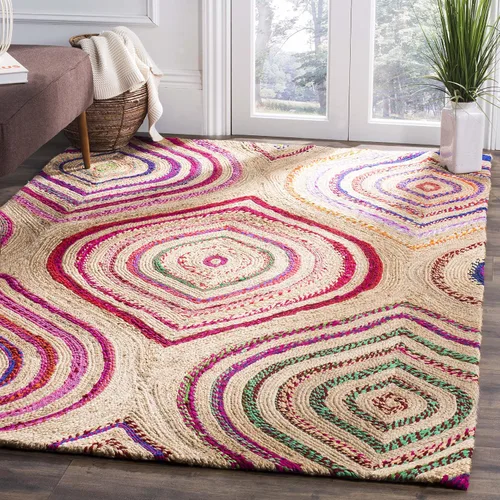 SAFAVIEH Alfombra de área de 8 x 10 pies, colección Cape Cod, grande, natural y multicolor, yute trenzado hecho a mano, diseño bohemio, ideal para