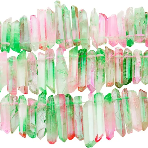 Miniatura 14 de TUMBEELLUWA Puntas de cristal de cuarzo para bisutería Cuentas de cristal de cuarzo con revestimiento de titanio pulidas o en bruto 15 pulgadas